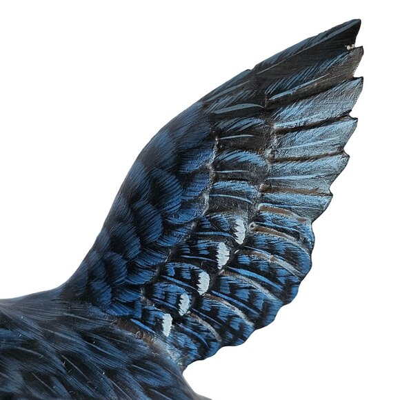 Handcrafted Blue Jay Bird Figurine On Wooden Base - Picture 10 of 12